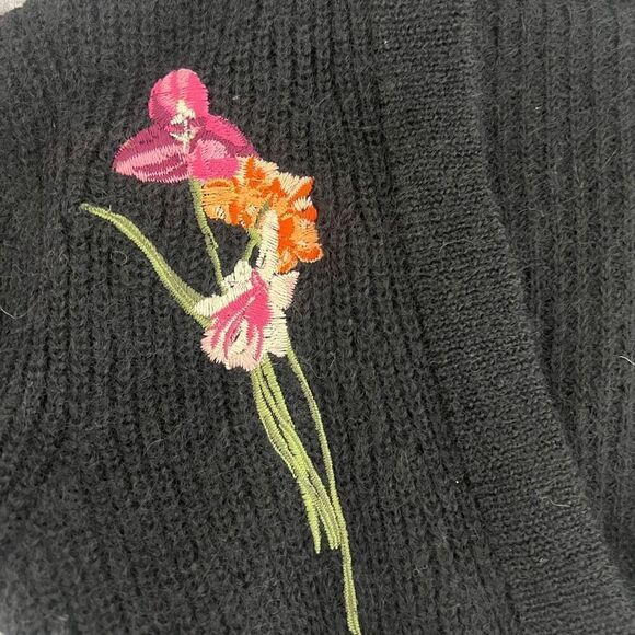 Aritzia Little Moon Small Black Wool Mohair Floral Applique Cardigan Sweater - Picture 6 of 7